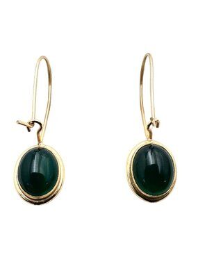 14K Yellow Gold Earrings Reversible Black Green Drop Pierced 3.8 Grams